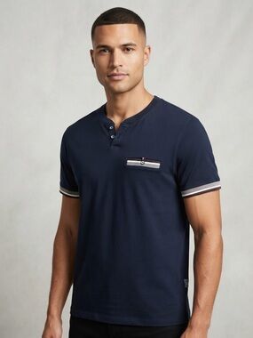 Men's Short-Sleeve Navy Henley with Contrast Trim